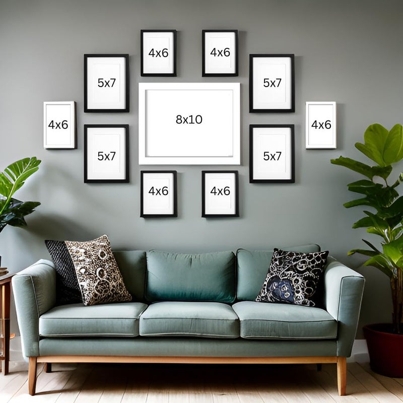 Dev Aastha Solid Black & White Photo Frame Set for Wall Décor | Set of 11 Rectangular Picture Frames with Plexi Glass | Ideal for Home & Office Use | Perfect for Gifting - Image 3