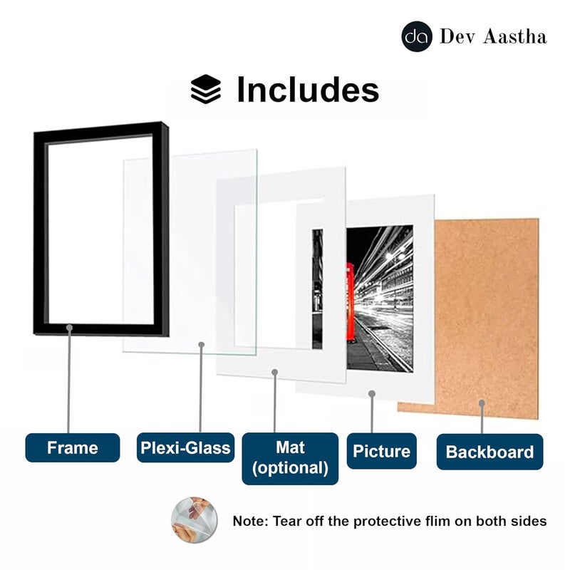 Dev Aastha Solid Black & White Photo Frame Set for Wall Décor | Set of 11 Rectangular Picture Frames with Plexi Glass | Ideal for Home & Office Use | Perfect for Gifting - Image 5