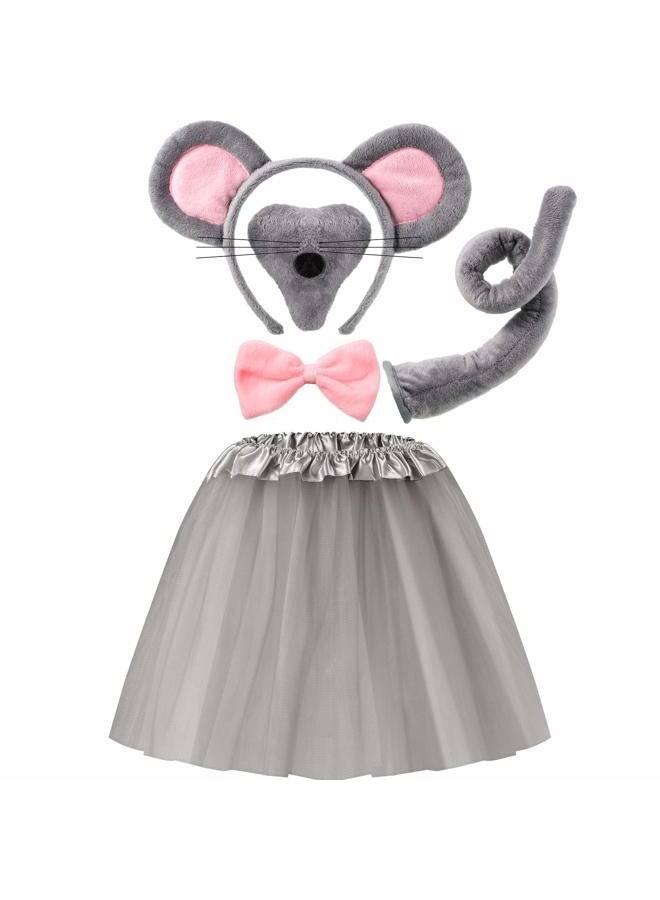 Geyoga Kids Mouse Costume Set Mouse Tutu Skirt Animal Ears Nose Bow Tie Tail Tutu Skirt Fancy Costume Accessories Halloween(Gray) - Image 1