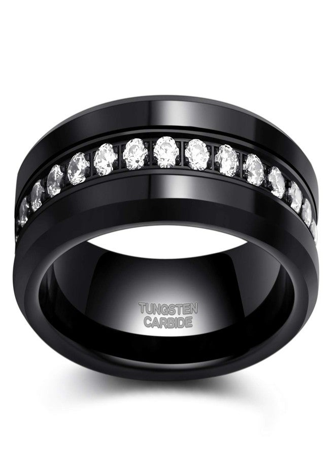TRUMIUM 8mm Cubic Zirconia Ring for Men Women Black Wedding Band Tungsten Carbide Eternity Ring CZ Black Wedding Rings Beveled Edges Comfort Fit Size 10 - Image 3