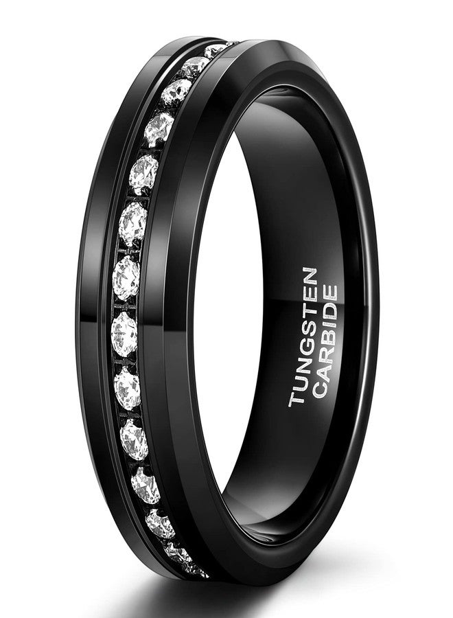 TRUMIUM 8mm Cubic Zirconia Ring for Men Women Black Wedding Band Tungsten Carbide Eternity Ring CZ Black Wedding Rings Beveled Edges Comfort Fit Size 10 - Image 1