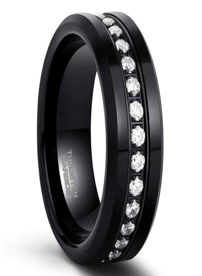 TRUMIUM 8mm Cubic Zirconia Ring for Men Women Black Wedding Band Tungsten Carbide Eternity Ring CZ Black Wedding Rings Beveled Edges Comfort Fit Size 10 - Image 2