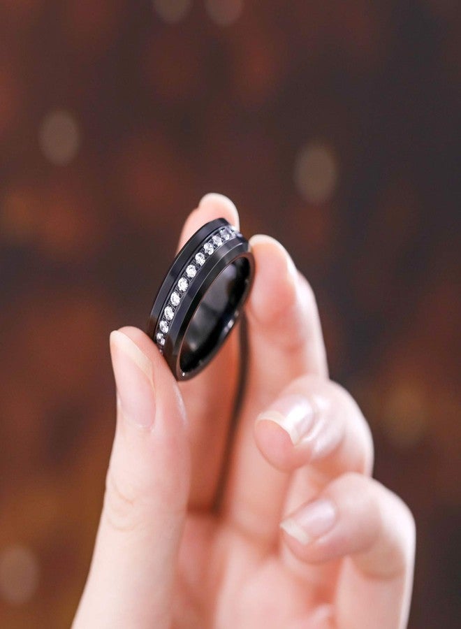 TRUMIUM 8mm Cubic Zirconia Ring for Men Women Black Wedding Band Tungsten Carbide Eternity Ring CZ Black Wedding Rings Beveled Edges Comfort Fit Size 10 - Image 5