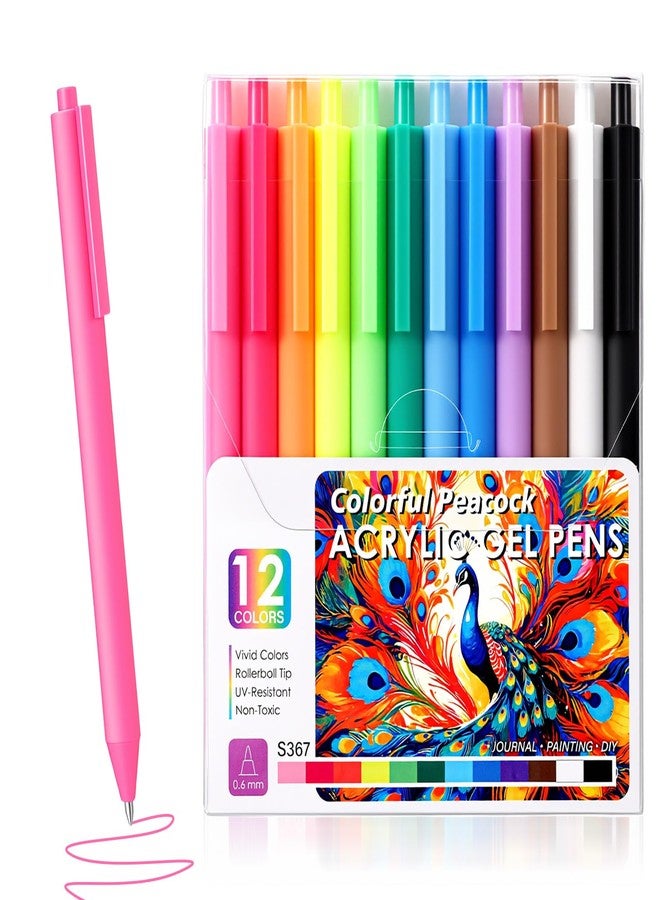 ElevateTech Acrylic Gel Pens, 12 Colors Retractable Colored Gel Pens Set 0.6 mm Fine Point Gel-Pen Smoooth Writing Pen for Journaling Drawing Note Taking Office Desk Accessories - Image 1