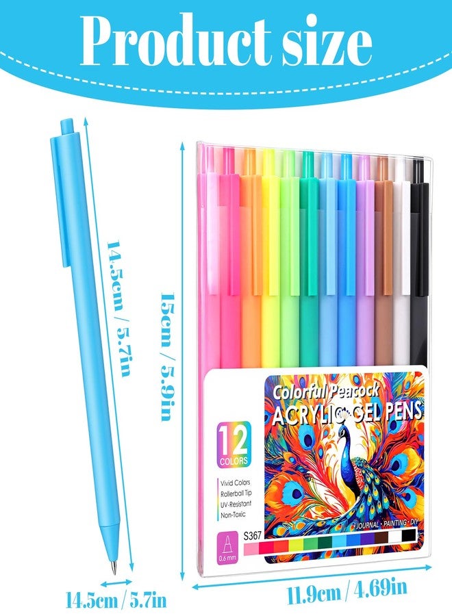 ElevateTech Acrylic Gel Pens, 12 Colors Retractable Colored Gel Pens Set 0.6 mm Fine Point Gel-Pen Smoooth Writing Pen for Journaling Drawing Note Taking Office Desk Accessories - Image 2