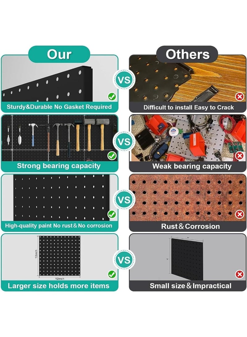 Y&D Pegboard Combination Kit Wall Mounted Storage Set with 4 Pegboards & 18 Accessories Modular Hanging Peg Boards Organizer for Walls Display Kitchen Organizer Black 60×60cm  - Image 3