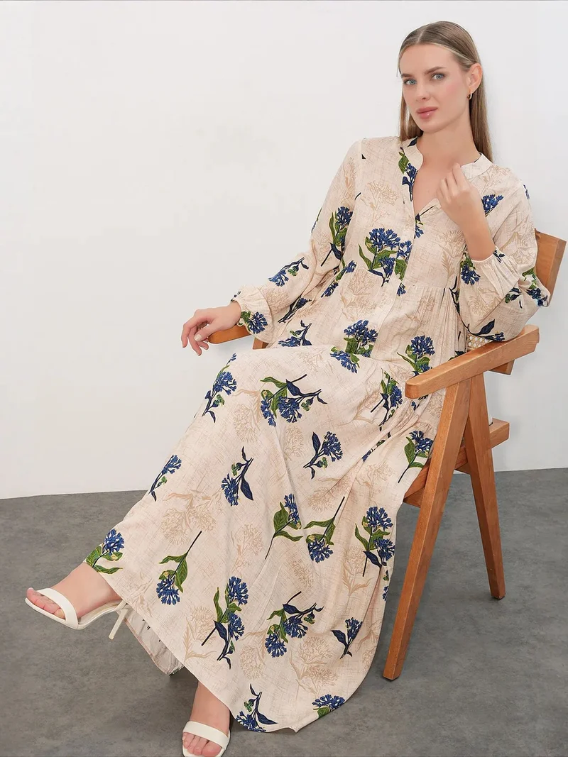 Big Dart Multicolor BDART Patterned V-Neck Maxi Dress for Women | Best Price UAE