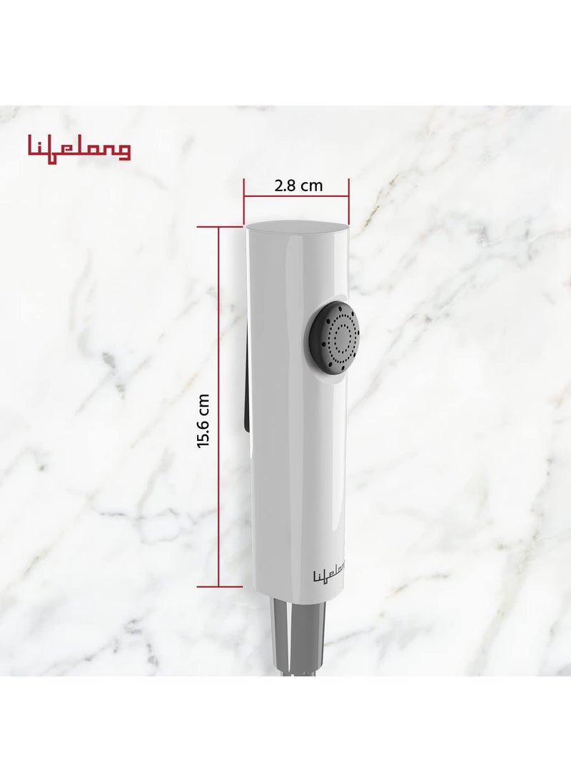 Lifelong Lifelong ABS Health Faucet with SS-304 Grade 1.25 Meter Flexible Hose Pipe and Wall Hook, White (Jet Spray for Toilet), Polished, LLBAHF14  - Image 2