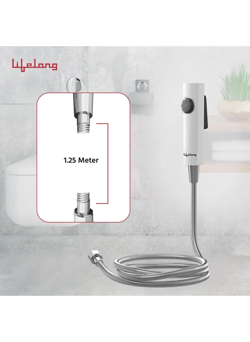 Lifelong Lifelong ABS Health Faucet with SS-304 Grade 1.25 Meter Flexible Hose Pipe and Wall Hook, White (Jet Spray for Toilet), Polished, LLBAHF14  - Image 3