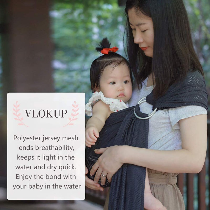 Vlokup Baby Water Ring Sling Carrier | Lightweight Breathable Mesh Baby Wrap for Infant, Newborn, Kids and Toddlers | Perfect for Summer, Swimming, Pool, Beach | Great for Dad Too Grey - Image 4