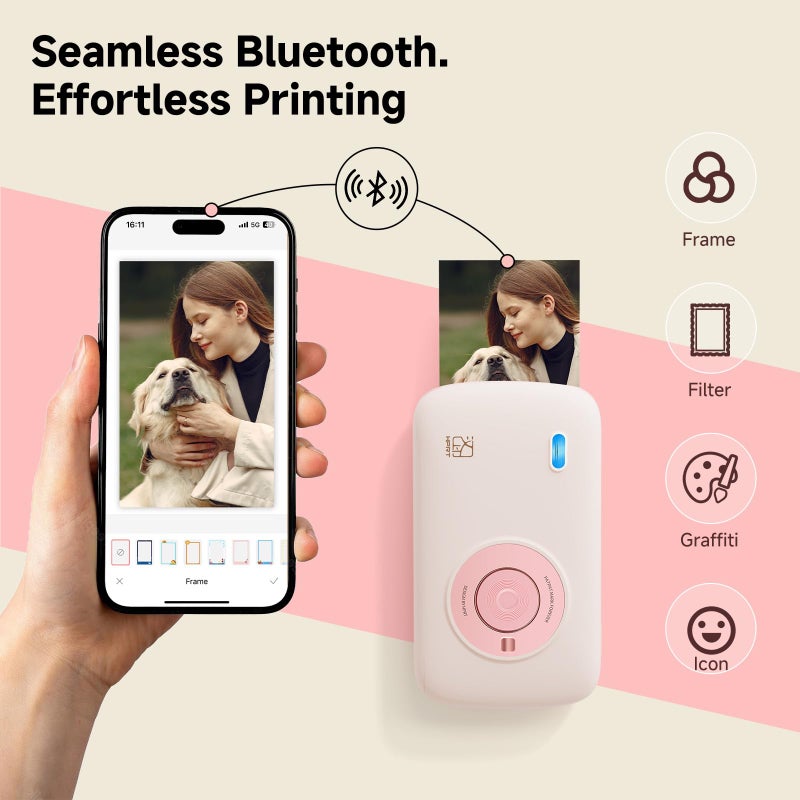 HPRT CP2100 Portable Photo Printer for iPhone & Android, 2 * 3 Instant Color Mini Printer, Bluetooth 5.0, Type-C Charging, Dye-Sublimation Tech, Initial 10 Sheets Included - Image 2