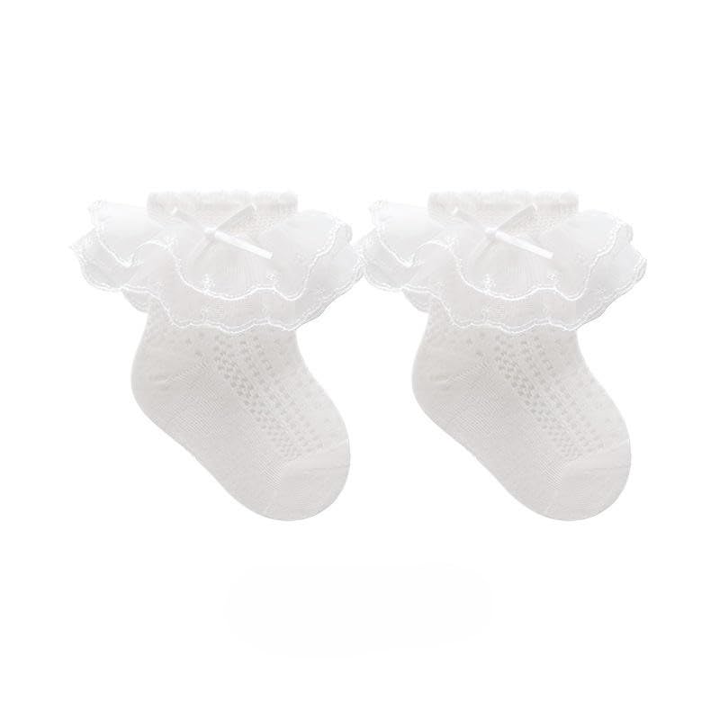 CUTEABLY Baby Girls Lace Ruffle Ankle Socks, 3 Pairs, White Pink Cream, Princess Style (IN, Age, 6 Months, 12 Months, Multicolour) - Image 3