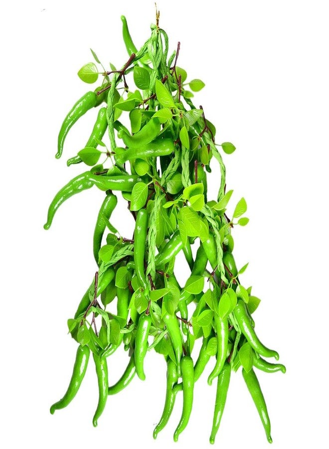 Crystu Artificial Green Chilli Hanging String for Kitchen Decor | Realistic Fake Vegetable Wall Hanging for Home & Restaurant Decoration Combo 2 pc - Image 2