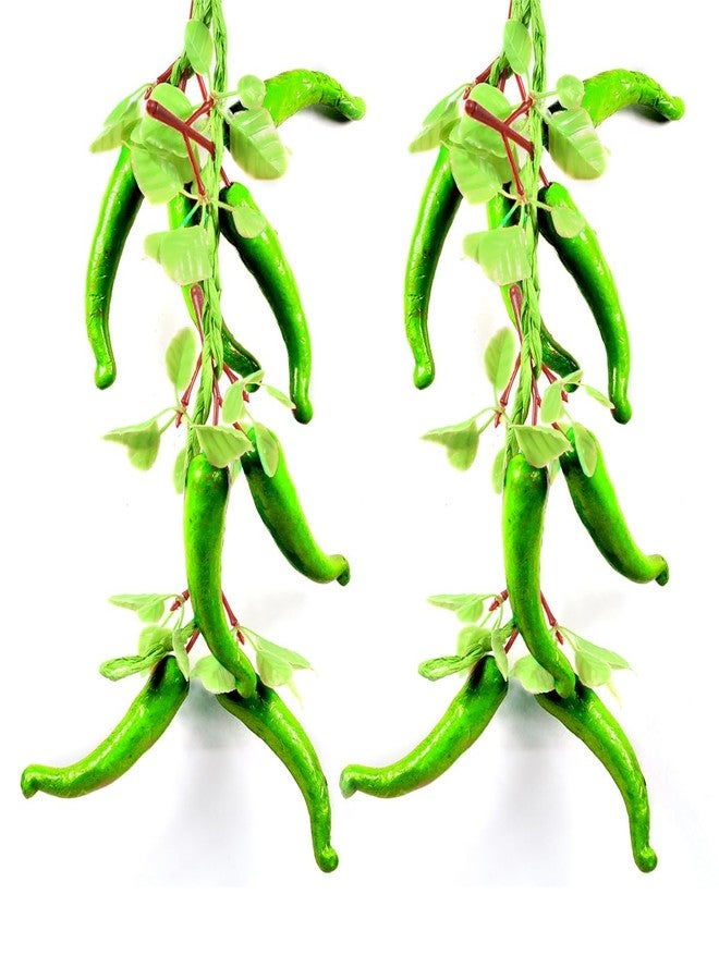 Crystu Artificial Green Chilli Hanging String for Kitchen Decor | Realistic Fake Vegetable Wall Hanging for Home & Restaurant Decoration Combo 2 pc - Image 1