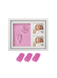 1Piece Baby Handprint & Footprint Frame Kit, Clay Casting & Photo Memory Keepsake Frame (White Frame, Pink Clay)