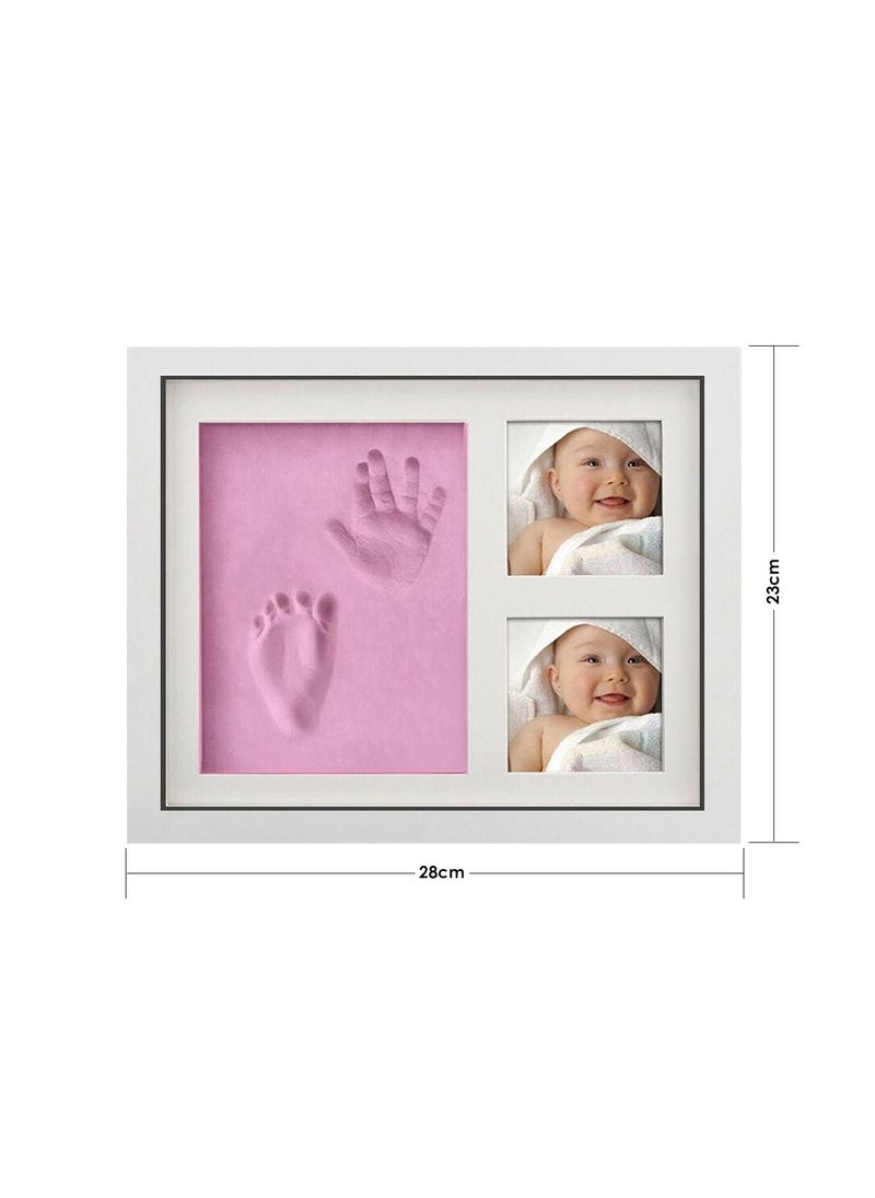 Generic - 1Piece Baby Handprint & Footprint Frame Kit, Clay Casting & Photo Memory Keepsake Frame (White Frame, Pink Clay) - Image 1