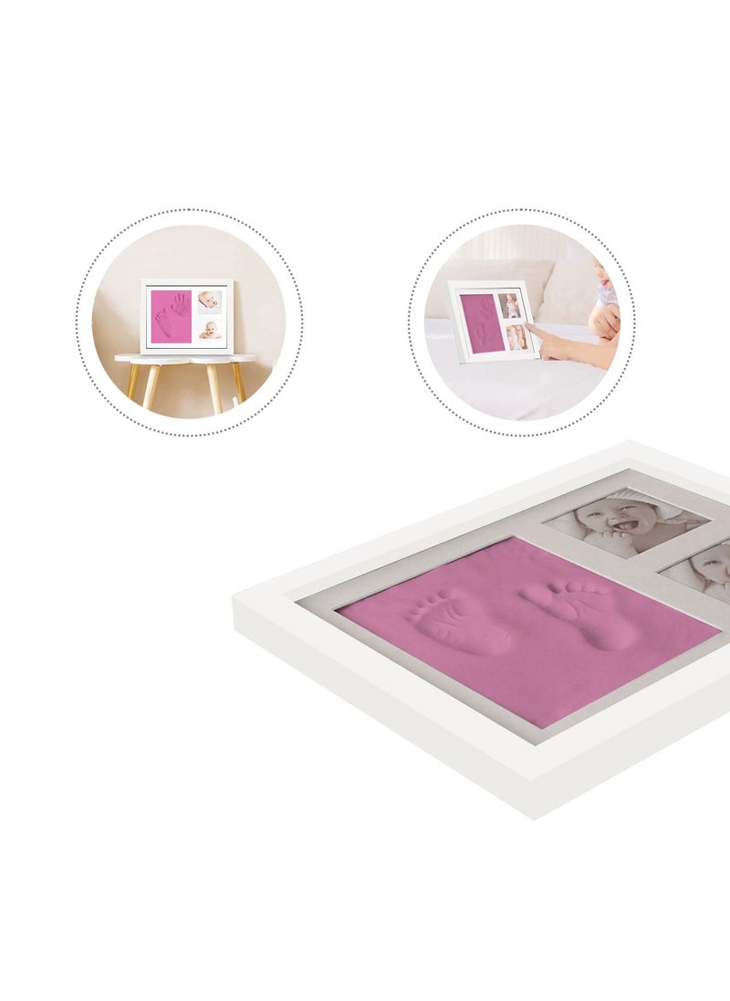 Generic - 1Piece Baby Handprint & Footprint Frame Kit, Clay Casting & Photo Memory Keepsake Frame (White Frame, Pink Clay) - Image 1