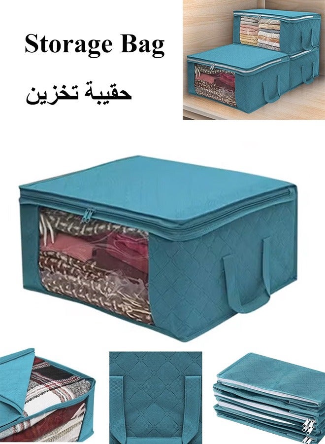 Foldable Storage Bag, Non-woven Clothes Organizer with Large Clear Window, Storage Box with Zippers & with Sturdy Handle, Strong Moving Bags, Storage Tote for Space Saving, Durable Dustproof Clothes Storage Bins, Large Capacity Storage Containers, Storage Bag for Closet, Dorm, Bedding, Clothes, Blankets  - Image 1