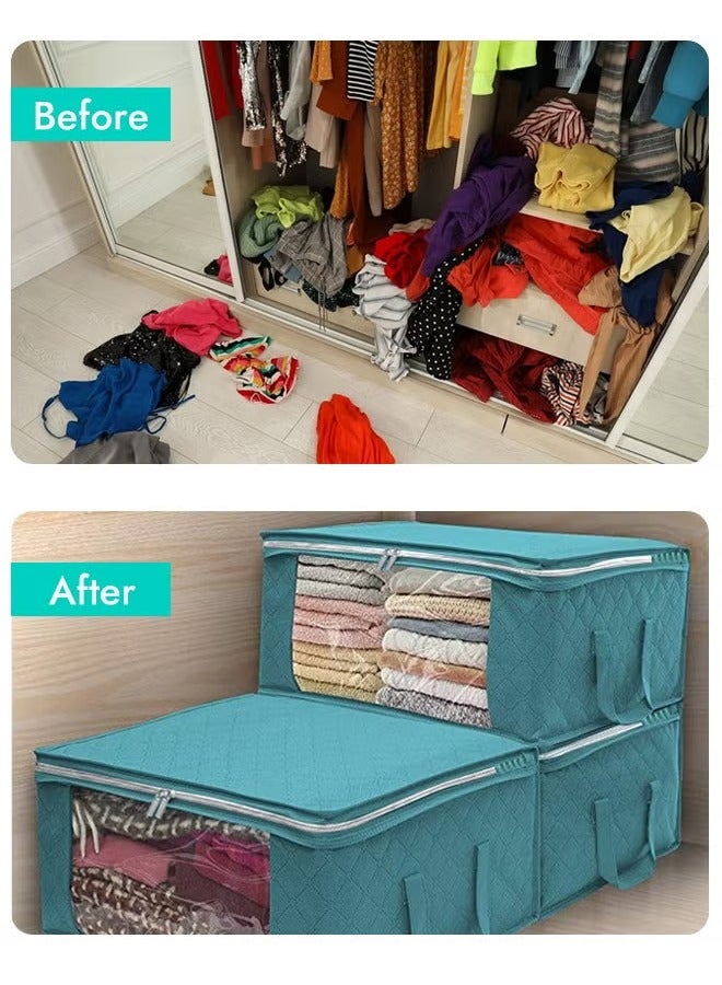 Foldable Storage Bag, Non-woven Clothes Organizer with Large Clear Window, Storage Box with Zippers & with Sturdy Handle, Strong Moving Bags, Storage Tote for Space Saving, Durable Dustproof Clothes Storage Bins, Large Capacity Storage Containers, Storage Bag for Closet, Dorm, Bedding, Clothes, Blankets  - Image 4