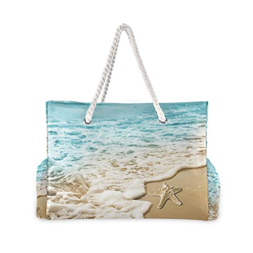 senya Large Beach Bags Totes Swim Canvas Tote Shoulder Bag Water Resistant Bags for Gym Travel Daily (Sandy Beach Starfish) - Image 2
