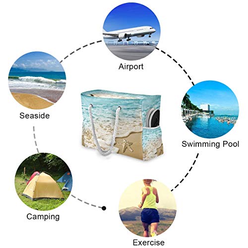 senya Large Beach Bags Totes Swim Canvas Tote Shoulder Bag Water Resistant Bags for Gym Travel Daily (Sandy Beach Starfish) - Image 3