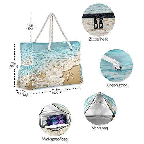 senya Large Beach Bags Totes Swim Canvas Tote Shoulder Bag Water Resistant Bags for Gym Travel Daily (Sandy Beach Starfish) - Image 4
