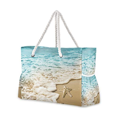 senya Large Beach Bags Totes Swim Canvas Tote Shoulder Bag Water Resistant Bags for Gym Travel Daily (Sandy Beach Starfish) - Image 1