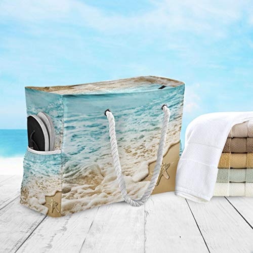 senya Large Beach Bags Totes Swim Canvas Tote Shoulder Bag Water Resistant Bags for Gym Travel Daily (Sandy Beach Starfish) - Image 5