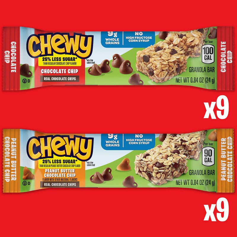 Quaker Chewy Granola Bars, 25% Less Sugar, 2 Flavor Variety Pack, (18 Pack) - Image 2