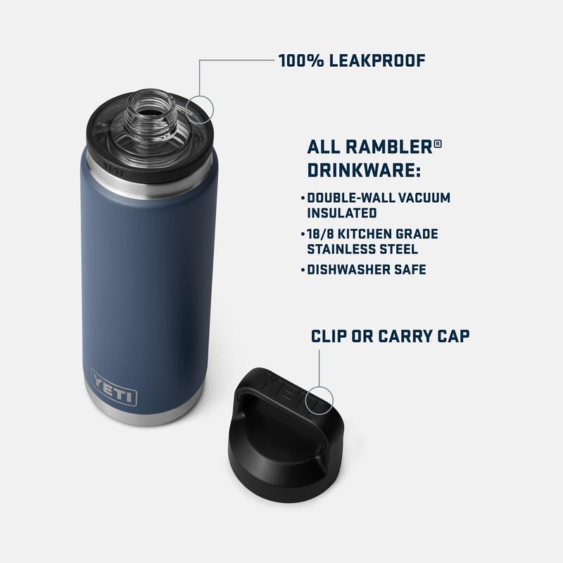 YETI Rambler 26 oz Bottle, Leakproof, Vacuum Insulated, Stainless Steel with Chug Cap, Nordic Blue - Image 2