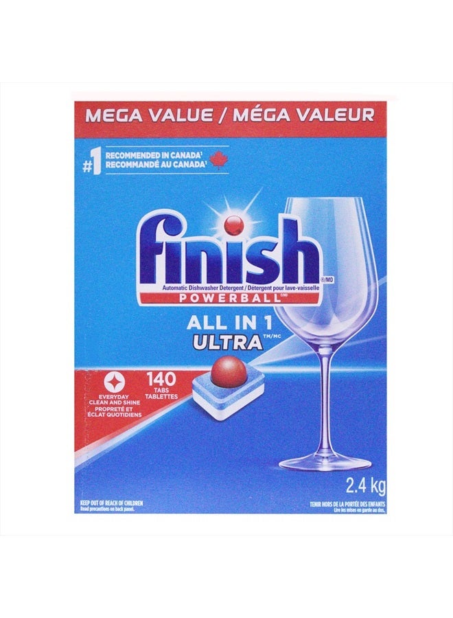 Finish Powerball Automatic Dishwasher Detergent, All in 1 Ultra Powerful Clean, 2.4 KG - 140 Tabs  - Image 1