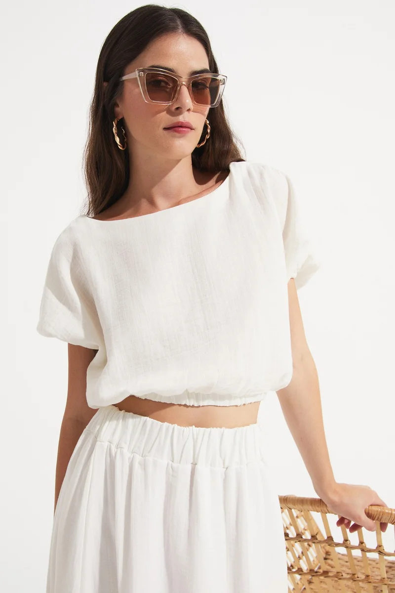 JUNE Women's 100% Cotton Crop Blouse
