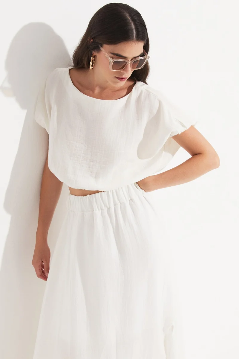 JUNE Women's 100% Cotton Crop Blouse