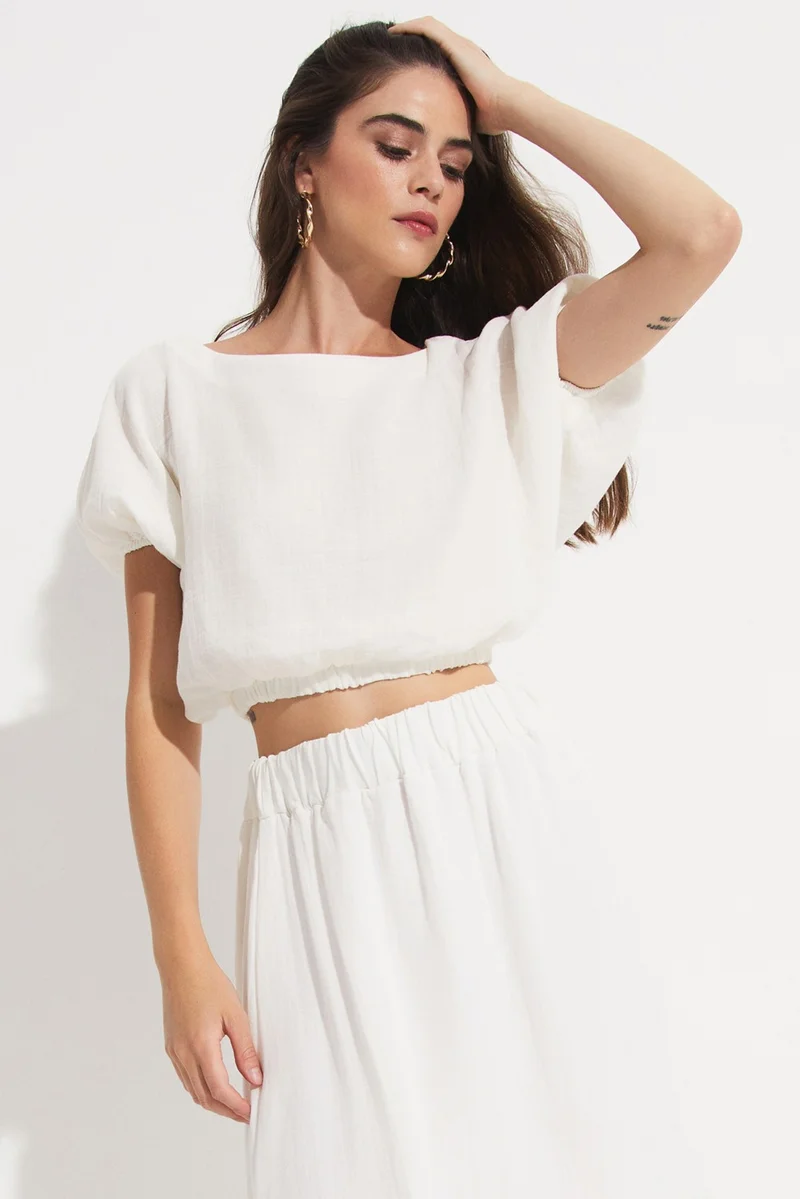 JUNE Women's 100% Cotton Crop Blouse