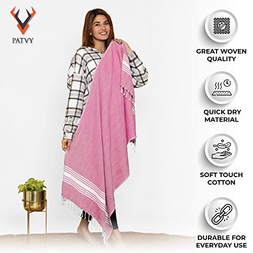 PATVY Bath Towels| Light Weight Turkish Style Bath Towels For Men Large Size Cotton|75 X 150Cm Quick Absorption &Faster Drying Bath Towel For Women| 100% Cotton (Pack Of 2, Pink & Beige), 90 TC - Image 2