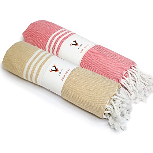 PATVY Bath Towels| Light Weight Turkish Style Bath Towels For Men Large Size Cotton|75 X 150Cm Quick Absorption &Faster Drying Bath Towel For Women| 100% Cotton (Pack Of 2, Pink & Beige), 90 TC - Image 1