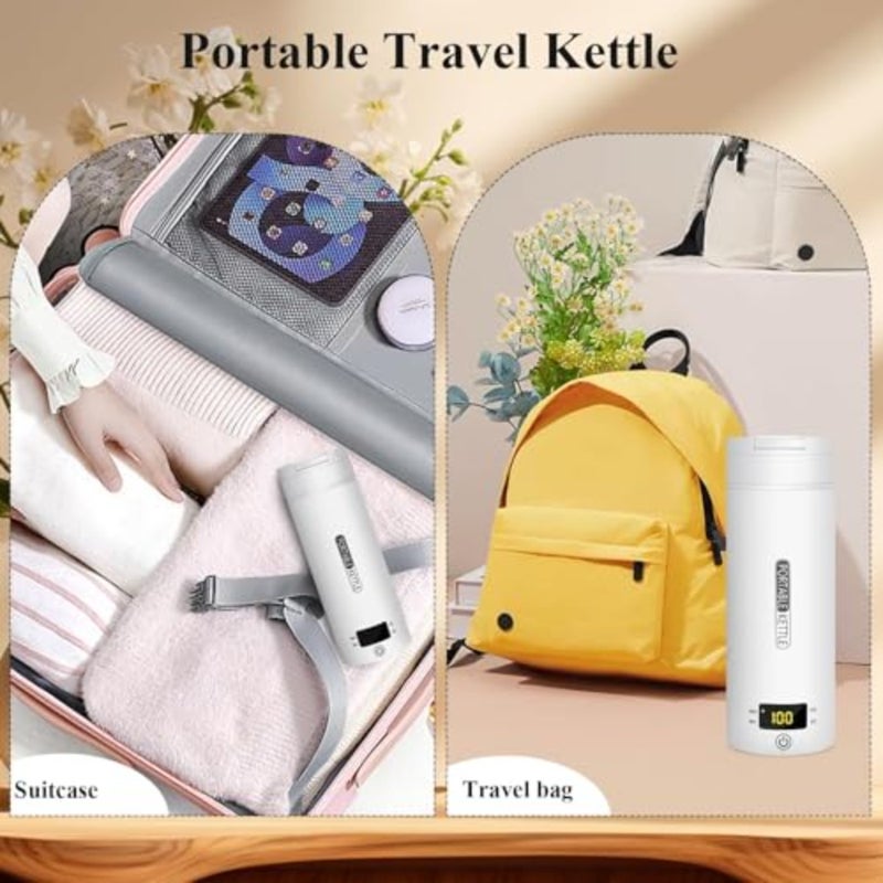 Travel water boiler for coffee, milk tea: 304 stainless steel, white, portable with 4 presets, auto shut-off boil-dry protection, BPA-free 500ML - Image 4