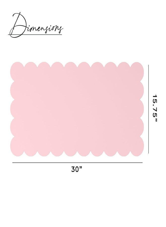 Orelle Pink Scalloped Desk Mat | Vegan Leather Desk Mat for Keyboard and Mouse, Laptop, Makeup Vanity | Computer Desk Pad Mat | Office Desk Cover Mat | Desk Blotter Mat | 30 x 15” | Pink - Image 3