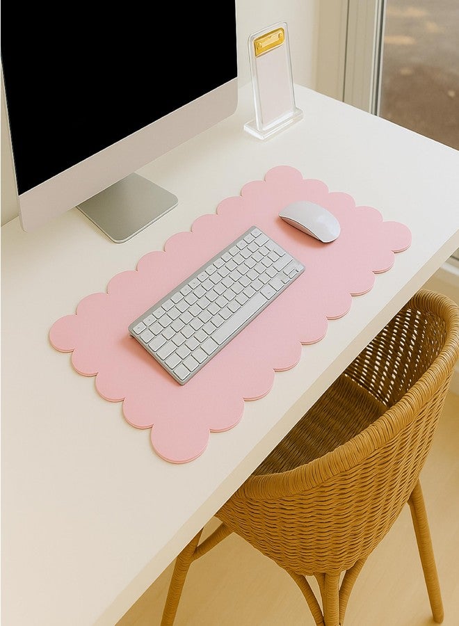 Orelle Pink Scalloped Desk Mat | Vegan Leather Desk Mat for Keyboard and Mouse, Laptop, Makeup Vanity | Computer Desk Pad Mat | Office Desk Cover Mat | Desk Blotter Mat | 30 x 15” | Pink - Image 4