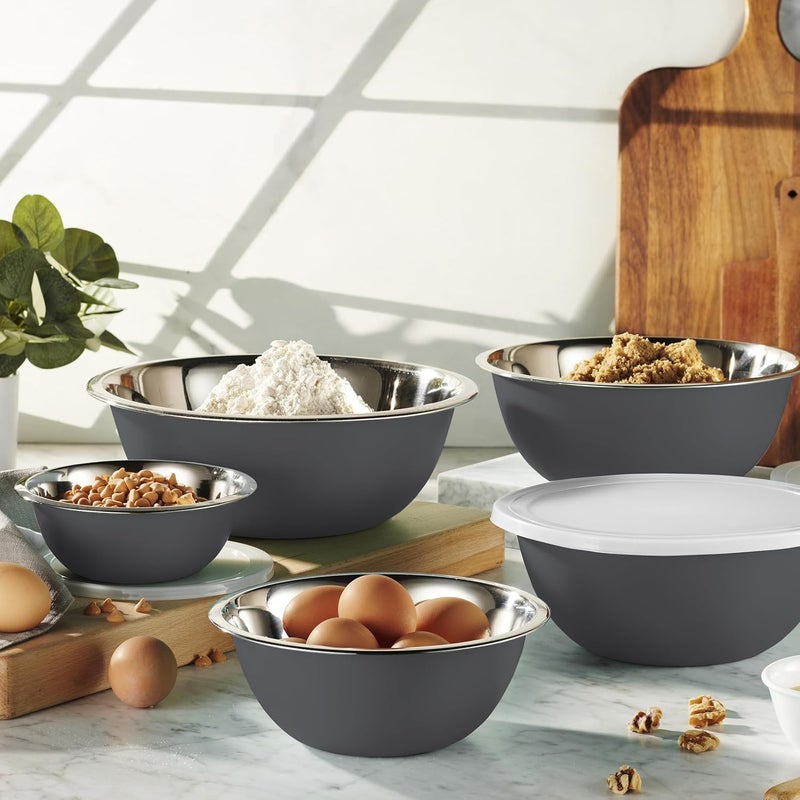 WHYSKO Stainless Steel Mixing Bowl Set 10 Piece Stainless Steel Mixing Bowls with Lids Set for Food Prep Storage and Serving Dishwasher Safe Microwave Safe for Kitchen Baking Cooking Grey - Image 2