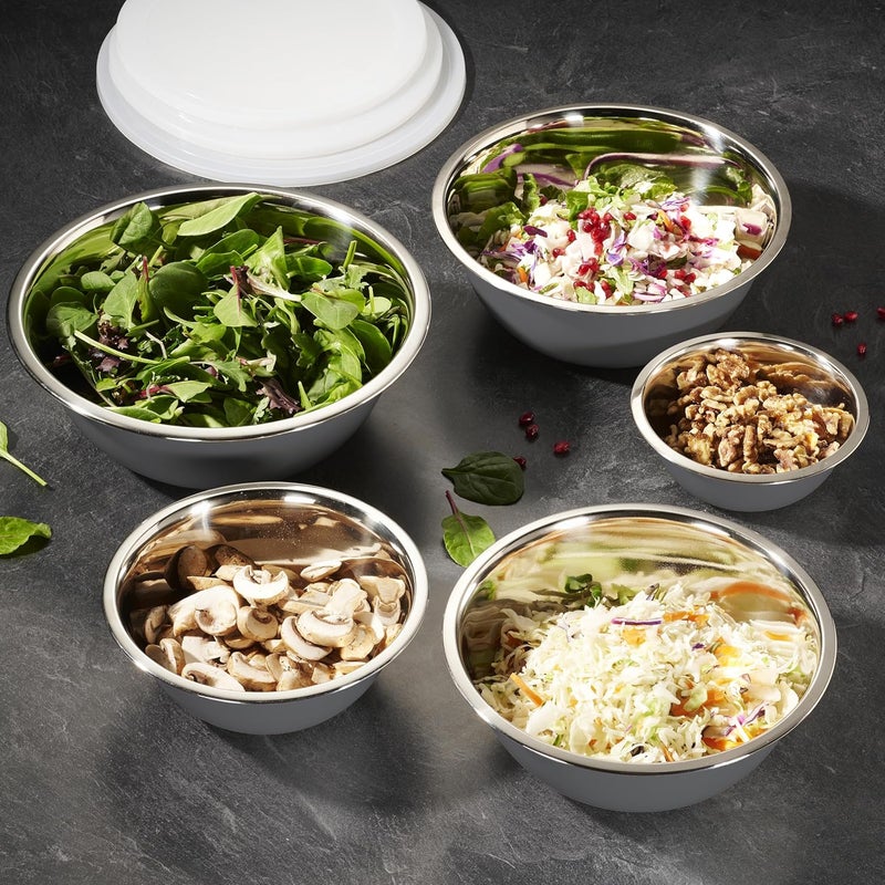 WHYSKO Stainless Steel Mixing Bowl Set 10 Piece Stainless Steel Mixing Bowls with Lids Set for Food Prep Storage and Serving Dishwasher Safe Microwave Safe for Kitchen Baking Cooking Grey - Image 4