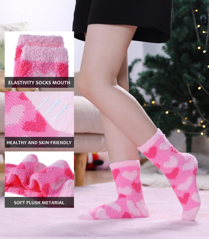 SDBING Fuzzy Socks for Women Soft Fluffy Home Sleeping Socks Cozy Warm Slipper Socks 6 or 5 Pairs (5 Pairs Mixed Pink Heart) - Image 2