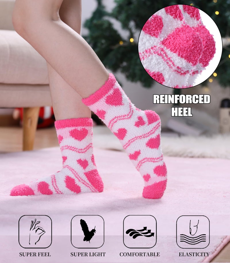 SDBING Fuzzy Socks for Women Soft Fluffy Home Sleeping Socks Cozy Warm Slipper Socks 6 or 5 Pairs (5 Pairs Mixed Pink Heart) - Image 4