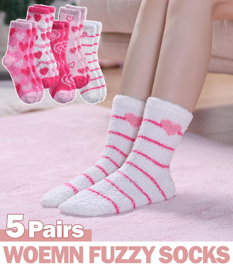 SDBING Fuzzy Socks for Women Soft Fluffy Home Sleeping Socks Cozy Warm Slipper Socks 6 or 5 Pairs (5 Pairs Mixed Pink Heart) - Image 5