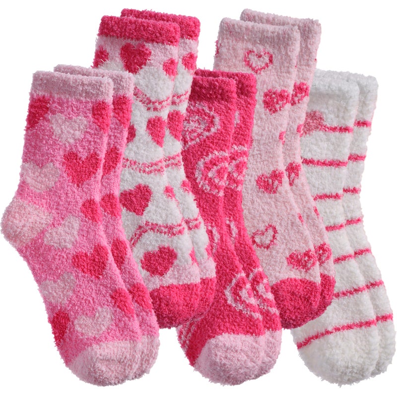 SDBING Fuzzy Socks for Women Soft Fluffy Home Sleeping Socks Cozy Warm Slipper Socks 6 or 5 Pairs (5 Pairs Mixed Pink Heart) - Image 1
