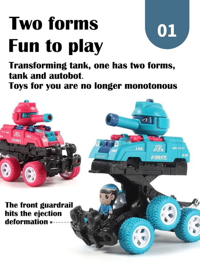 3-Piece Collision Deformable and Launchable Tank Off-Road Vehicle Six-Wheeled and Head 360° Rotating Children's Toy Car