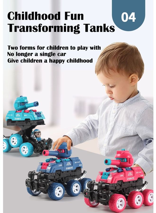 3-Piece Collision Deformable and Launchable Tank Off-Road Vehicle Six-Wheeled and Head 360° Rotating Children's Toy Car