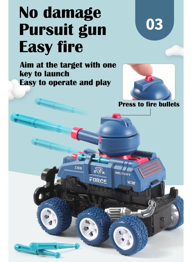 3-Piece Collision Deformable and Launchable Tank Off-Road Vehicle Six-Wheeled and Head 360° Rotating Children's Toy Car