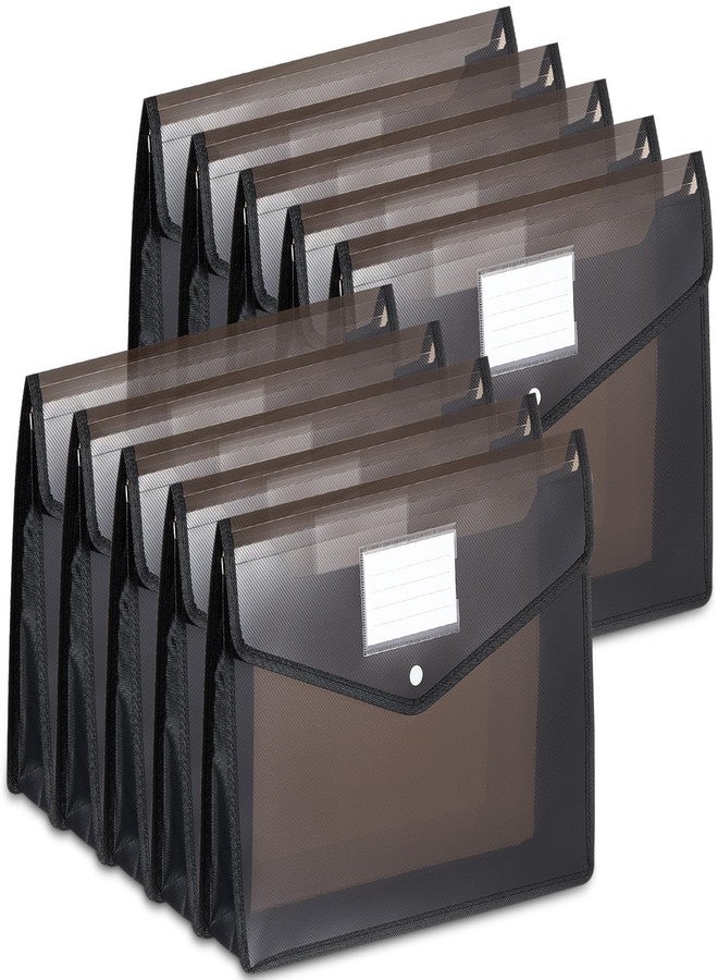 Epakh 10 Pieces Plastic File Folders Envelope Expanding File Wallet Organizer Documents Folder with Snap Closure and Pocket B4 Waterproof Transparent Pouch for School Office (Black,Horizontal) - Image 1
