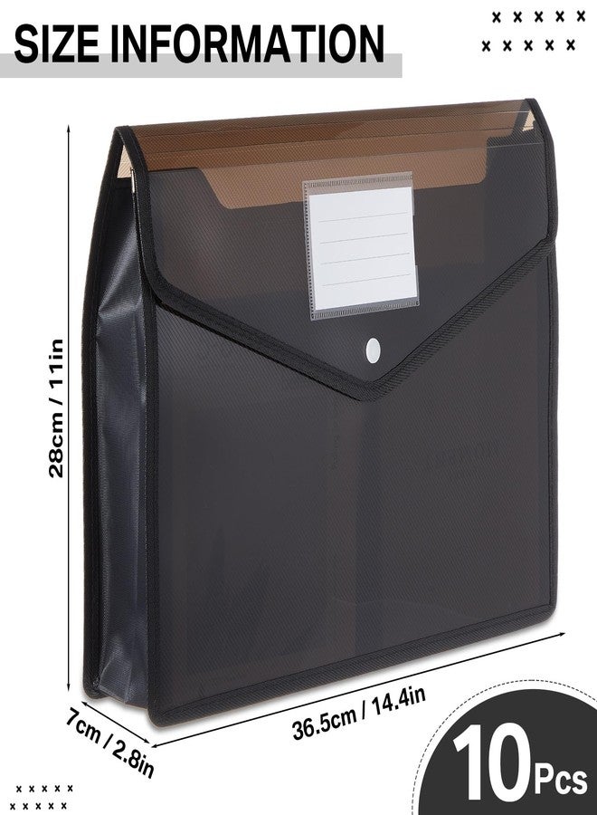 Epakh 10 Pieces Plastic File Folders Envelope Expanding File Wallet Organizer Documents Folder with Snap Closure and Pocket B4 Waterproof Transparent Pouch for School Office (Black,Horizontal) - Image 2